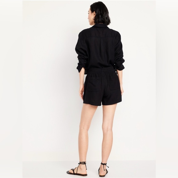 🆕 Old Navy Women’s High-Waisted Linen-Blend Shorts 3.5-in inseam Black XL 16-18 - Picture 3 of 16